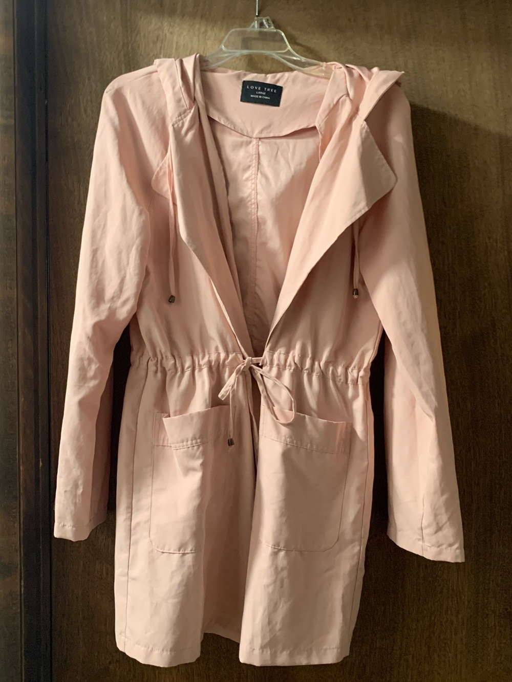 Love Tree Hooded Lightweight Drawstring Anorak / Trench Jacket / Raincoat - Pink